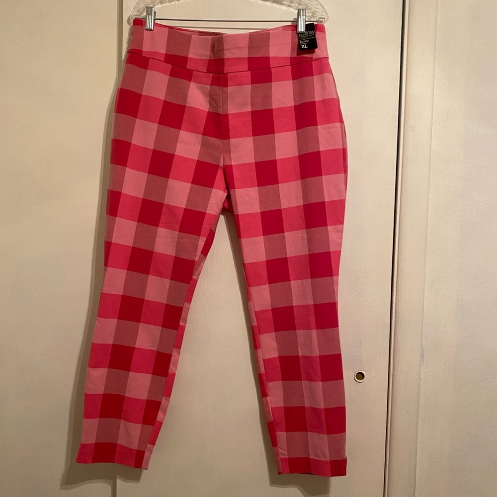 New York & Company Pink and Hot Pink Plaid Ankle Pants
